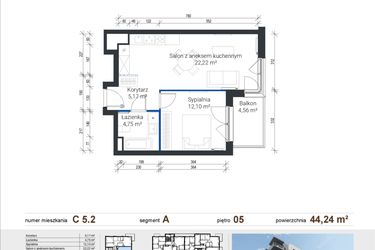 Rzut - Mieszkanie na sprzedaż 2 pokoje o powierzchni 44,24 m² - numer C 5.2 w Nowe Zabłocie