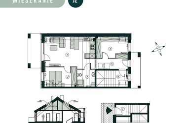 Rzut - Mieszkanie na sprzedaż 3 pokoje o powierzchni 66,43 m² - numer J2 w Aleja Wiśniowa Pogórze