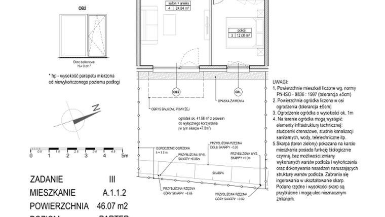 Rzut - Mieszkanie na sprzedaż 2 pokoje o powierzchni 46,07 m² - numer A.1.1.2 w Atut III