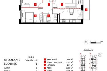 Rzut - Mieszkanie na sprzedaż 2 pokoje o powierzchni 65,98 m² - numer AJ_11/6 w Apartamenty Jeździecka