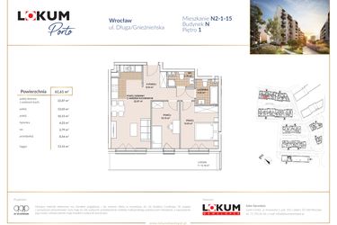 Rzut - Mieszkanie na sprzedaż 3 pokoje o powierzchni 61,61 m² - numer N2-1-15 w Lokum Porto etap V bud. N