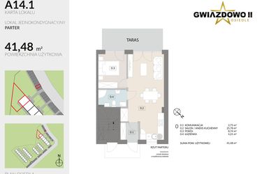 Rzut - Mieszkanie na sprzedaż 2 pokoje o powierzchni 41,48 m² - numer A14.1 w Gwiazdowo II