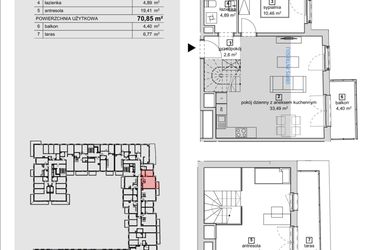 Rzut - Mieszkanie na sprzedaż 2 pokoje o powierzchni 70,85 m² - numer 2C-4-3 w Naramowice Odnova