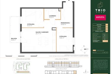 Rzut - Mieszkanie na sprzedaż 3 pokoje o powierzchni 56,04 m² - numer C033 w Trio Park bud. C