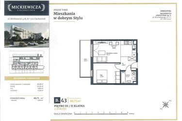 Rzut - Mieszkanie na sprzedaż 2 pokoje o powierzchni 40,71 m² - numer B43 w Mickiewicza