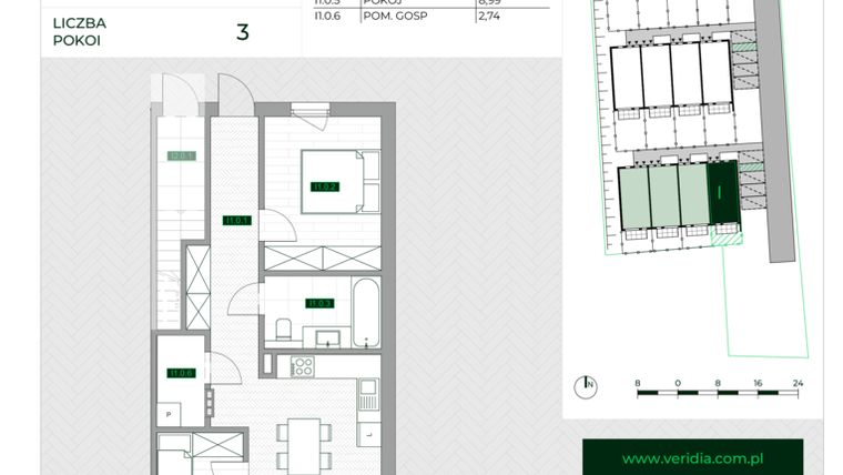 Rzut - Mieszkanie na sprzedaż 3 pokoje o powierzchni 57,5 m² - numer I1 w Zielona Krzyszkowicka