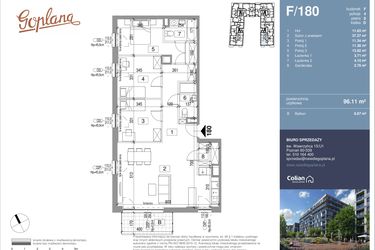 Rzut - Mieszkanie na sprzedaż 4 pokoje o powierzchni 96,62 m² - numer F180 w Goplana budynek F