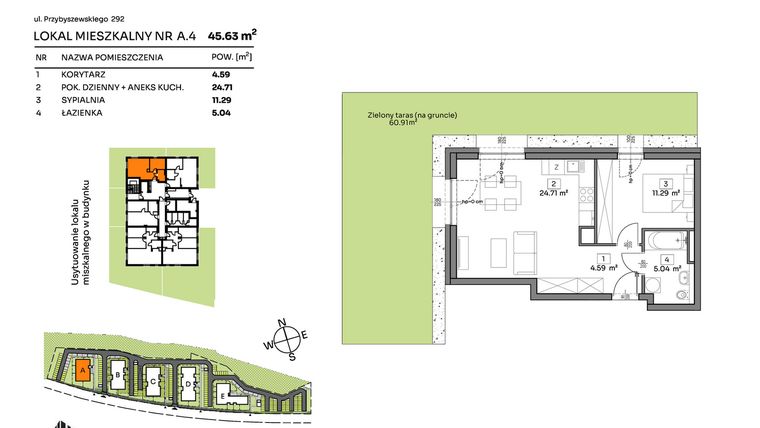 Rzut - Mieszkanie na sprzedaż 2 pokoje o powierzchni 45,63 m² - numer A.4 w Och!Widzew