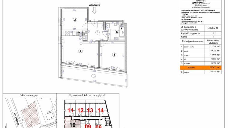 Rzut - Mieszkanie na sprzedaż 3 pokoje o powierzchni 57,47 m² - numer 10 w Apartamenty Śmigielska