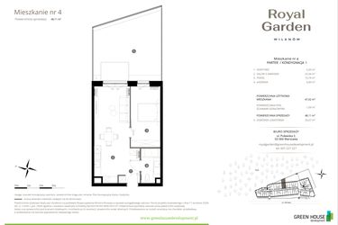 Rzut - Mieszkanie na sprzedaż 2 pokoje o powierzchni 47,02 m² - numer M.04 w Royal Garden Wilanów