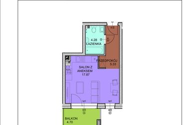 Rzut - Mieszkanie na sprzedaż 1 pokój o powierzchni 27,48 m² - numer D17 w Osiedle Zuchów