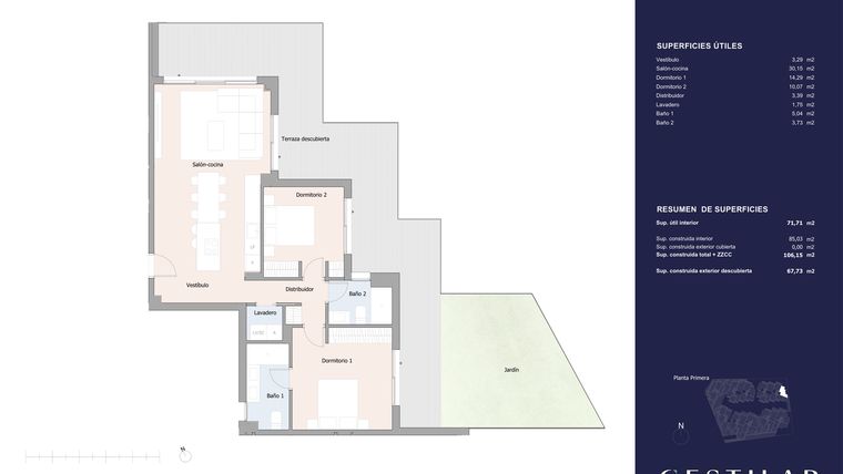 Rzut - Mieszkanie na sprzedaż 2 pokoje o powierzchni 85,03 m² - numer 61B w Isla Bela