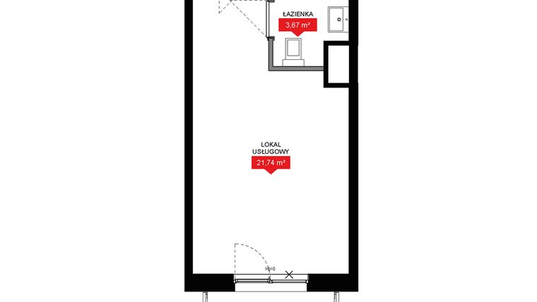 Rzut - Mieszkanie na sprzedaż 1 pokój o powierzchni 25,43 m² - numer A1 049LU w 29L - Apartamenty inwestycyjne