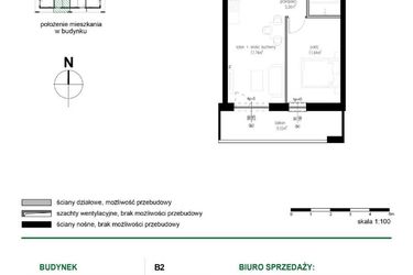 Rzut - Mieszkanie na sprzedaż 2 pokoje o powierzchni 38,32 m² - numer M13 w Wędrowna II