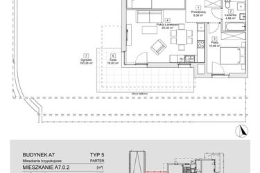 Rzut - Mieszkanie na sprzedaż 3 pokoje o powierzchni 61,19 m² - numer A7.0.2 w Zacisze Marcelin IIIa