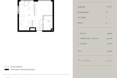 Rzut - Mieszkanie na sprzedaż 1 pokój o powierzchni 29,57 m² - numer M035 w MURANO