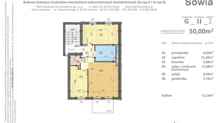 Rzut - Mieszkanie na sprzedaż 3 pokoje o powierzchni 50 m² - numer G2 w Sowia