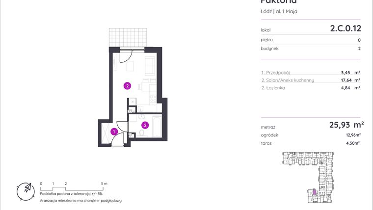 Rzut - Mieszkanie na sprzedaż 1 pokój o powierzchni 25,93 m² - numer 2.C.0.12 w Murapol Osiedle Faktoria