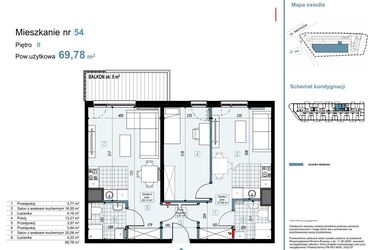 Rzut - Mieszkanie na sprzedaż 3 pokoje o powierzchni 69,78 m² - numer 54 w Medyków 32