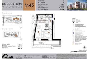 Rzut - Mieszkanie na sprzedaż 2 pokoje o powierzchni 40,41 m² - numer C1_M45/P w Koncertowe Wzgórze etap II