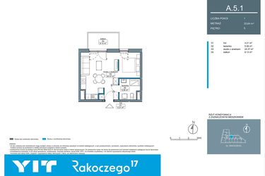 Rzut - Mieszkanie na sprzedaż 1 pokój o powierzchni 33,61 m² - numer A.5.1 w Rakoczego 17