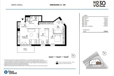 Rzut - Mieszkanie na sprzedaż 4 pokoje o powierzchni 76,89 m² - numer 2.2-M4 w NOVO 30