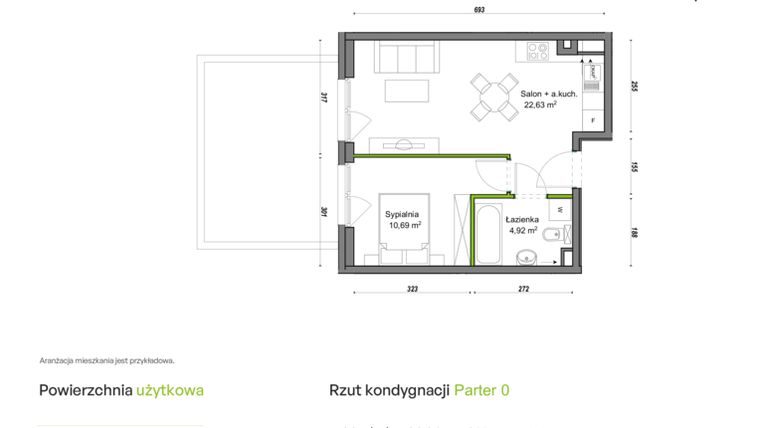Rzut - Mieszkanie na sprzedaż 2 pokoje o powierzchni 38,24 m² - numer F1/C/01 w Orawska Vita