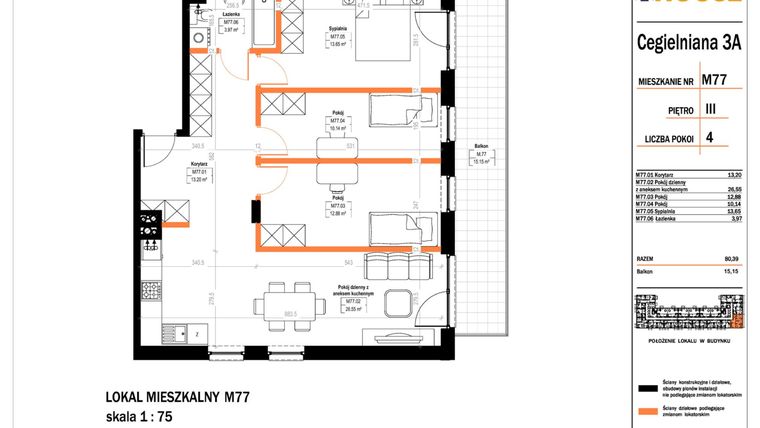 Rzut - Mieszkanie na sprzedaż 4 pokoje o powierzchni 80,39 m² - numer 77 w Osiedle StaLove etap II