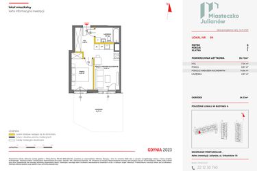 Rzut - Mieszkanie na sprzedaż 2 pokoje o powierzchni 36,52 m² - numer 4 w Miasteczko Julianów