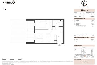 Rzut - Mieszkanie na sprzedaż 2 pokoje o powierzchni 41,44 m² - numer A/3/0.1 w Smardzewska 8