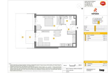 Rzut - Mieszkanie na sprzedaż 2 pokoje o powierzchni 42,59 m² - numer D.2 w Osiedle Rapsodia etap 2
