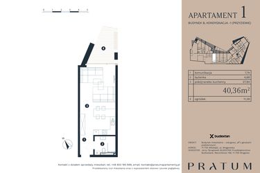 Rzut - Mieszkanie na sprzedaż 1 pokój o powierzchni 40,36 m² - numer A1 w Pratum Apartamenty Etap I