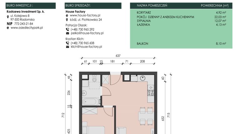 Rzut - Mieszkanie na sprzedaż 2 pokoje o powierzchni 43,15 m² - numer 12 w Osiedle City Park