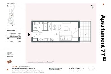 Rzut - Mieszkanie na sprzedaż 1 pokój o powierzchni 29,95 m² - numer B2.77 w Nadgórników 14