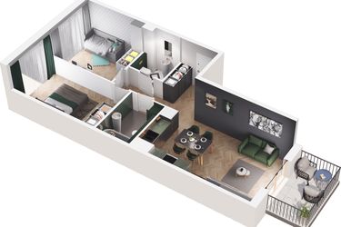 Rzut - Mieszkanie na sprzedaż 2 pokoje o powierzchni 33,79 m² - numer A2.103.M04 w Mieszkaj w mieście - Ogrody Glogera