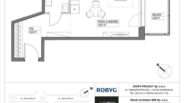 Rzut - Mieszkanie na sprzedaż 1 pokój o powierzchni 31,42 m² - numer A2M16 w Pas Startowy bud. A i B