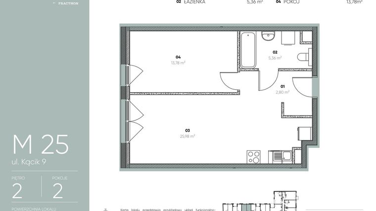 Rzut - Mieszkanie na sprzedaż 2 pokoje o powierzchni 47,92 m² - numer M.25 w Ja\nas