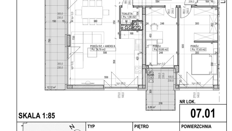 Rzut - Mieszkanie na sprzedaż 5 pokoi o powierzchni 114,66 m² - numer 07.01 w Świerzawska 19