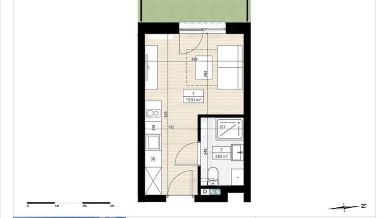 Rzut - Mieszkanie na sprzedaż 1 pokój o powierzchni 19,75 m² - numer B3/0/13 w Montano bud. B3 - apartamenty inwestycyjne