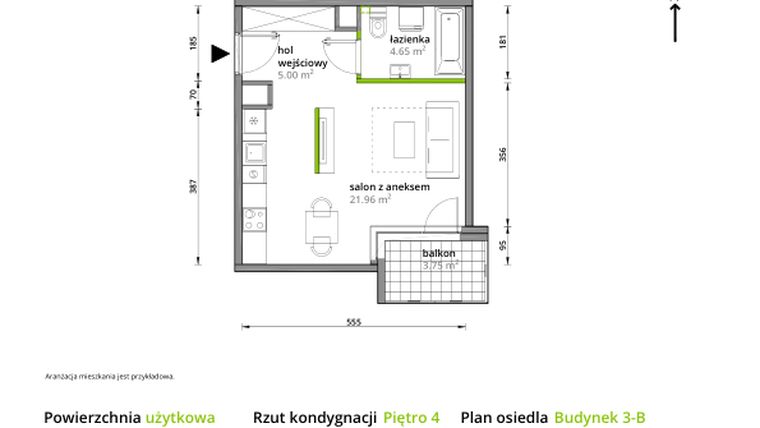 Rzut - Mieszkanie na sprzedaż 1 pokój o powierzchni 31,61 m² - numer B/050 w Aleje Praskie