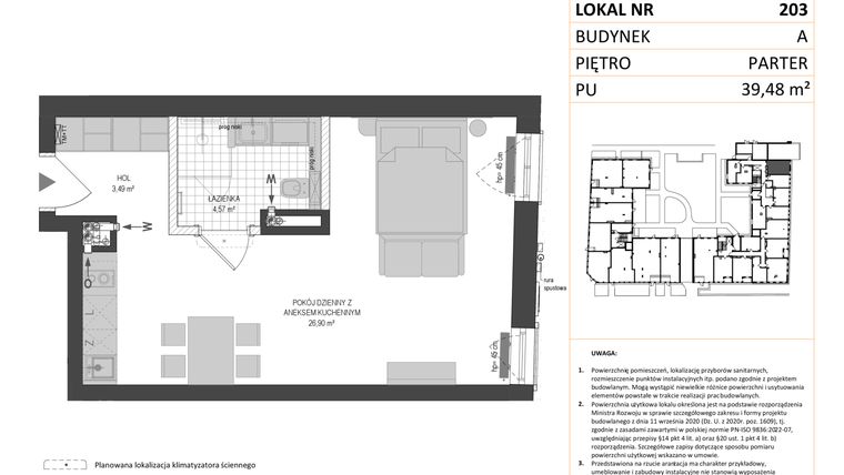 Rzut - Mieszkanie na sprzedaż 1 pokój o powierzchni 39,48 m² - numer A.203 w Esencja - Apartamenty inwestycyjne