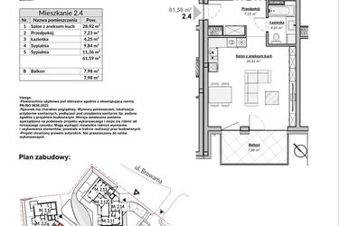 Rzut - Mieszkanie na sprzedaż 3 pokoje o powierzchni 61,59 m² - numer M2.4 w Bulwary Apartamenty