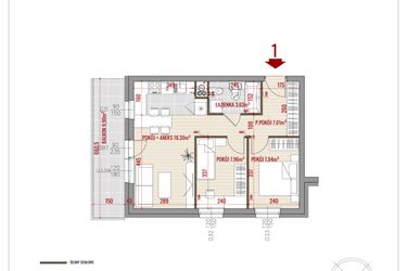 Rzut - Mieszkanie na sprzedaż 3 pokoje o powierzchni 44,84 m² - numer 1 w Zalesie