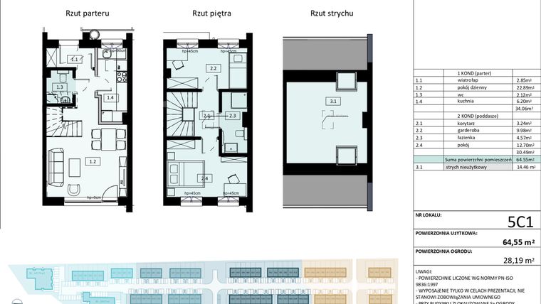 Rzut - Mieszkanie na sprzedaż 4 pokoje o powierzchni 64,55 m² - numer 5.C1 w Osiedle Primo