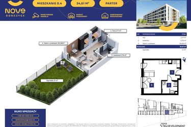 Rzut - Mieszkanie na sprzedaż 1 pokój o powierzchni 34,61 m² - numer M04 w Nove Dobczyce