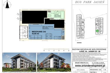 Rzut - Mieszkanie na sprzedaż 2 pokoje o powierzchni 42,88 m² - numer C42 w Duo Park
