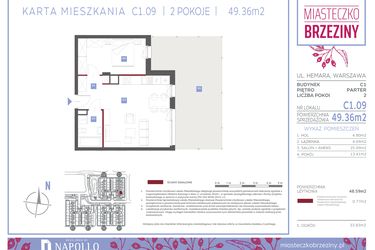 Rzut - Mieszkanie na sprzedaż 2 pokoje o powierzchni 49,36 m² - numer C1.09 w Miasteczko Brzeziny II
