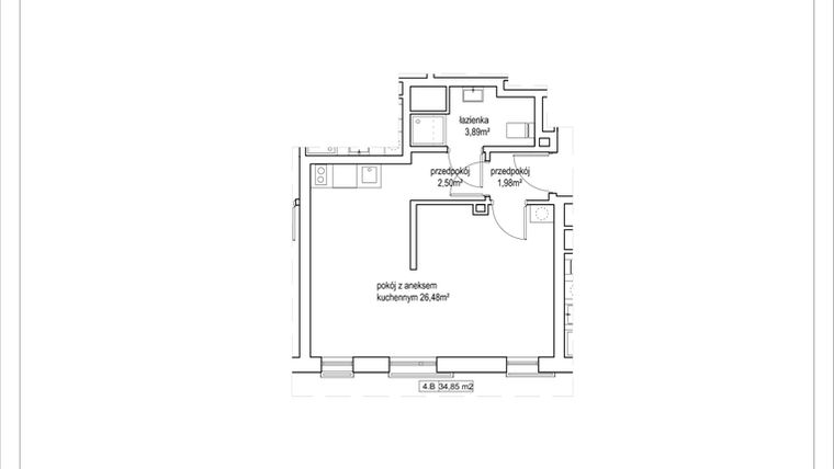Rzut - Mieszkanie na sprzedaż 1 pokój o powierzchni 34,85 m² - numer 4/20. w Apartamenty Nowy Targ