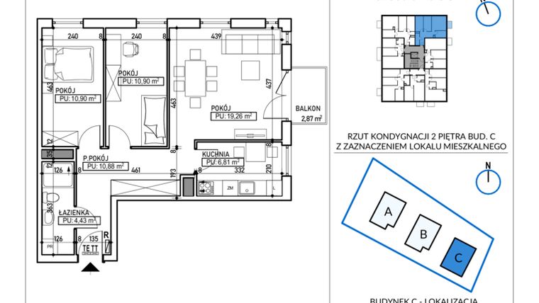 Rzut - Mieszkanie na sprzedaż 3 pokoje o powierzchni 63,18 m² - numer 5-17 w Jodłowicka 5