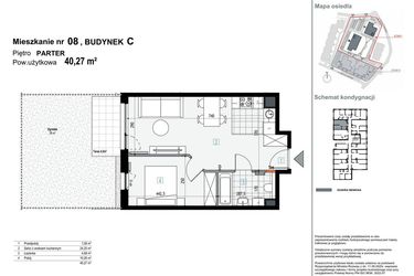 Rzut - Mieszkanie na sprzedaż 2 pokoje o powierzchni 40,27 m² - numer C.M08 w Apartamenty Kopernika